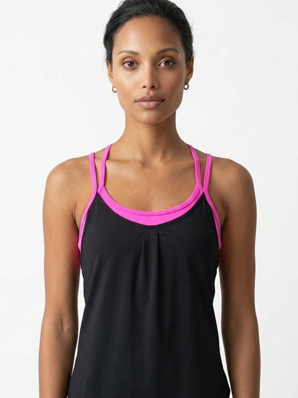 ATHLETA | Strappy Layered Active Tank Top Black Pink Women’s Size X-Small